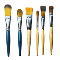 Assorted paintbrushes in varying sizes and color handles. png