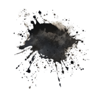 Abstract splatter of dark gray, textured ink, with fragmented digital elements. png