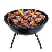 Grilled pork chops sizzling on a charcoal barbecue. png