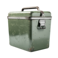Military-style metal container with a weathered finish. png