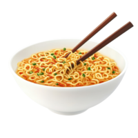 Instant ramen noodles in a white bowl with chopsticks. png