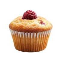 Fresh raspberry muffin, golden and inviting. png