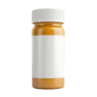 Amber liquid in a small, clear bottle with a white label. png