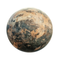 A spherical celestial body with variegated terrain. png