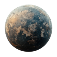 A desolate, aged planetary sphere displays varied textures. png