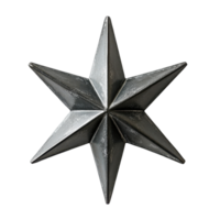 A large, metallic star ornament with a distressed, aged finish. png