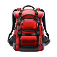 A robust, red backpack with multiple compartments and straps. png