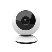 Spherical, white security camera with lens. png