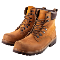 Pair of tan leather work boots with laces. png