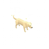 A low-poly design of a walking dog, showcasing geometric shapes and a minimalistic style on a white isolated background. png