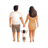 A happy family walking together, holding hands, showcasing love and unity. A modern couple with a child enjoys a moment together, symbolizing harmony and family bonds. png