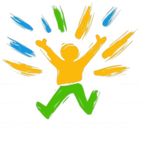 A joyful, abstract illustration of a person celebrating with arms raised, surrounded by colorful bursts, ideal for expressing happiness and positivity. png