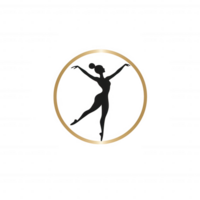A minimalist silhouette of a dancer inside a circular gold frame. The design represents grace, elegance, and movement, ideal for artistic projects and dance-related themes. png