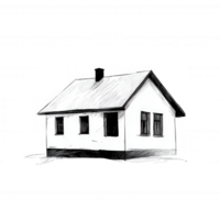 A minimalist illustration of a house featuring a simple design with a pitched roof and four windows, set against a white isolated background. png