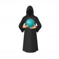 ein mysteriös Zahl im ein schwarz mit Kapuze Kleid hält ein glühend Kristall Kugel, symbolisieren Divination und das Unbekannt. Ideal zum Themen von Magie, Spiritualität, und das mystisch Künste. png