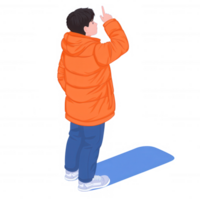 A person in an orange jacket standing and gesturing, isolated on a white background. The mood is casual and relaxed, perfect for lifestyle themes. png