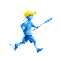 A playful watercolor illustration of a child running joyfully, wearing a bright yellow cap, capturing the essence of childhood fun and leisure activities. png