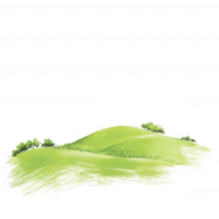 A scenic illustration of rolling green hills adorned with lush greenery, perfect for backgrounds or nature-themed projects. png