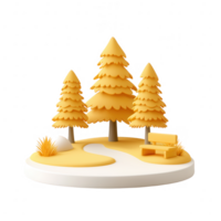 A serene park scene featuring stylized yellow trees, a winding path, and a bench, perfect for representing tranquility and nature, isolated on a white background. png