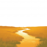 A serene view of a winding river through golden fields, creating a peaceful and picturesque landscape. png