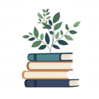 A stack of colorful books with a sprouting green plant on top, symbolizing growth and knowledge, isolated on a white background. png
