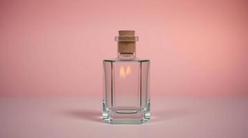 A glass bottle with a cork on top photo