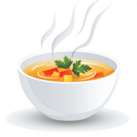 A steaming bowl of vibrant vegetable soup adorned with fresh herbs, captured against a white isolate background, making it perfect for culinary-themed projects. png