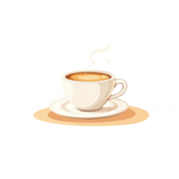 A steaming cup of coffee placed on a saucer, isolated on a white background. Perfect for illustrating warmth and comfort associated with a coffee break. png