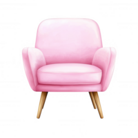 A stylish pink armchair with wooden legs, perfect for modern interiors. Ideal for home decor, relaxation spaces, or as a statement piece in any room. White isolated background. png