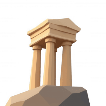 un' stilizzato antico tempio struttura con classico colonne, impostato su un' roccia, progettato nel un' minimalista geometrico stile, con un' trasparente sfondo. png