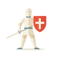 A stylized knight in armor holding a shield with a cross. The design features clean lines and a minimalist approach, perfect for themes of bravery, chivalry, and medieval history. png