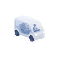 A stylized illustration of a transparent modern vehicle with a driver inside, showcasing the interior design and spacious seating arrangement. png