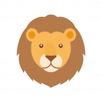 A stylized illustration of a lion's face, featuring a friendly expression and a detailed mane. Suitable for various design projects and educational purposes. png