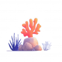 A vibrant coral scene featuring a colorful coral structure amidst soft rocks and aquatic plants, perfect for marine-themed projects and illustrations. png