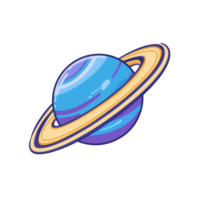 A vibrant illustration of a blue planet with striking rings, set against a transparent background, perfect for educational and creative projects. png