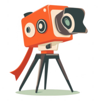 A vibrant illustration of a vintage camera on a tripod with a playful design, ideal for creative projects and photography-related content. png
