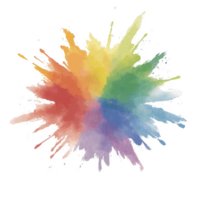 A vibrant splash of watercolor in various colors, creating an artistic burst effect on a white isolated background. png