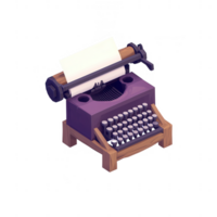 A vintage typewriter with a blank sheet of paper, resting on a wooden stand png