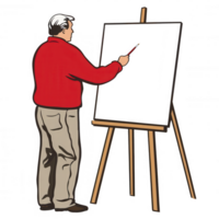 An artist standing in front of a blank canvas, holding a paintbrush, ready to create. The scene is vibrant and full of potential, reflecting creativity and artistic inspiration. png