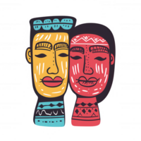 Abstract illustration of two colorful stylized faces representing unity and diversity, set against a white background. png