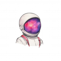 An illustrated astronaut with a galaxy-themed helmet, showcasing vibrant cosmic colors against a white background. Perfect for themes of space exploration and imagination. png