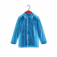 Blue plastic raincoat displayed on a red hanger, perfect for protecting against wet weather, showcasing modern design and functionality. png