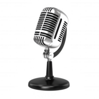 Classic vintage microphone on a black stand, ideal for music, podcasts, or broadcasting. Suitable for creative projects requiring retro audio equipment. png