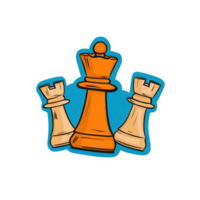 Colorful illustration of chess pieces, featuring an orange king and two white rooks, ideal for game enthusiasts and chess lovers, isolated on a plain background. png