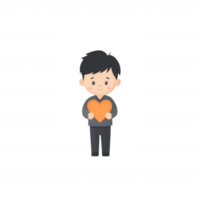 A cheerful young boy holding an orange heart, representing love and kindness. Ideal for themes of friendship and affection. png