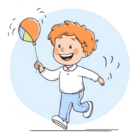 A cheerful young boy running joyfully while holding a colorful balloon, capturing the essence of childhood happiness and playfulness. png