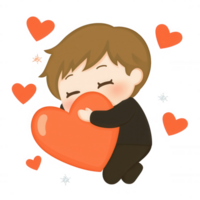 A cute cartoon character holding a large heart with a joyful expression, surrounded by small hearts. Perfect for conveying love and affection in various designs. png