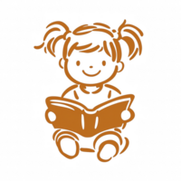 A cute illustration of a girl sitting and reading a book, showcasing joy and imagination, ideal for children's educational materials and playful designs. png