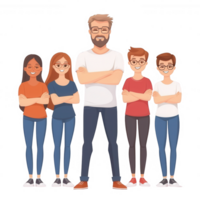 A diverse group of five individuals standing confidently together, showcasing unity and teamwork against a white isolated background. png