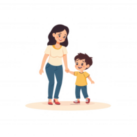 A heartwarming illustration of a mother and child walking hand in hand, showcasing joy, connection, and the bond between parent and child. png